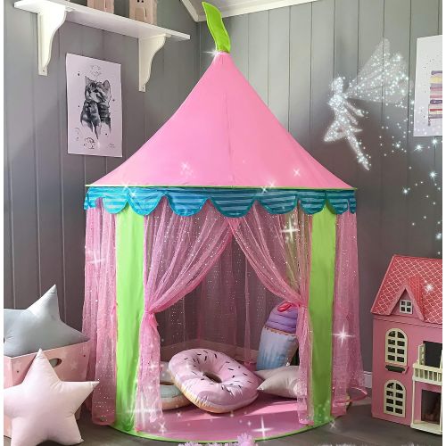 [아마존베스트]Tiny Land Kids Tent Princess Castle for Girls - Glitter Castle Pop Up Play Tent with Tote Bag- Children Playhouse Toy for Indoor and Outdoor Game 41 X 55“(DxH)