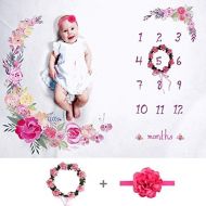 [아마존베스트]Tiny Smiles Baby Monthly Milestone Blanket Large 60x40 | Bonus Floral Wreath & Headband | Soft Photography Background Blanket | Newborn Girls or Boys Photo Prop | Best Baby Shower Gift | Month