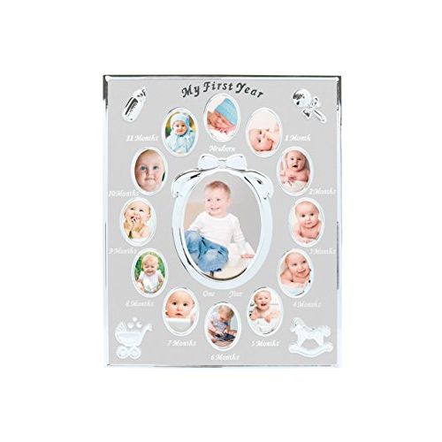  Tiny Ideas Babys First Year Picture Frame, First Year by Month, Newborn Baby Registry, Silver