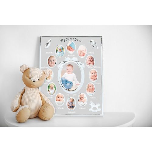  Tiny Ideas Babys First Year Picture Frame, First Year by Month, Newborn Baby Registry, Silver