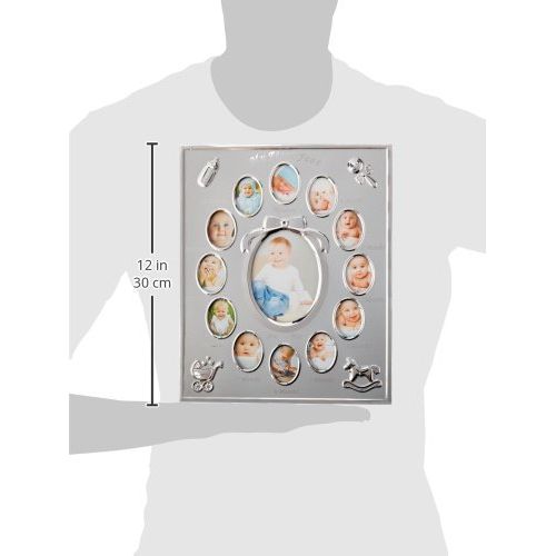  Tiny Ideas Babys First Year Picture Frame, First Year by Month, Newborn Baby Registry, Silver (96002)