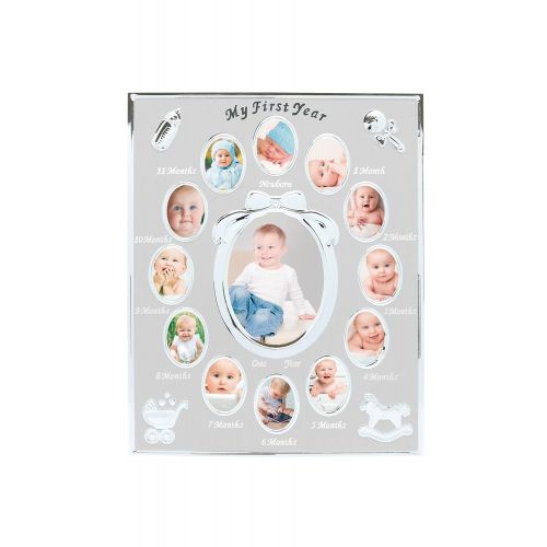  Tiny Ideas Babys First Year Picture Frame, First Year by Month, Newborn Baby Registry, Silver (96002)