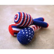 /TinyOrchids Patriotic baby rattle, striped, dotted, red white and blue, lightweight teether, baby shower gift idea, 4th of july, Choose the one you like