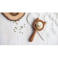 Tinyfoxhole Traditional Rattle with Peas. Organic Wooden Rattle. Teething Toy. Natural Infant Toy. Beech and Linden rattle.