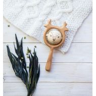 /Tinyfoxhole Traditional Rattle with Peas. Organic Wooden Rattle. Teething Toy. Natural Infant Toy. Beech and Linden rattle. Deer rattle.