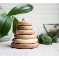 Tinyfoxhole Eco-Friendly Wooden Stacking Pyramid. Montessori toys for babies and toddlers. Kids learning toy. Natural Gift for Kids.