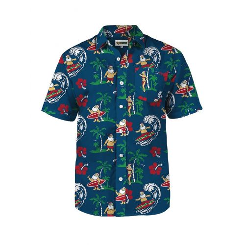  Tipsy+Elves Tipsy Elves Mens Surfs Up Santa Ugly Christmas Hawaiian Button Down Shirt - Hawaiian Christmas Shirt