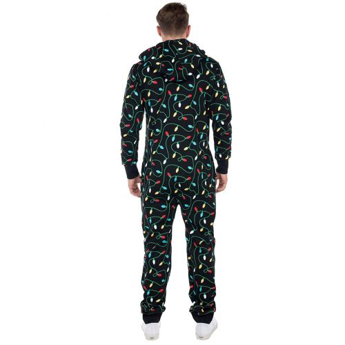  Tipsy+Elves Tipsy Elves Womens and Mens Unisex Black Christmas Lights Jumpsuit - Ugly Christmas Sweater Party Adult Onesie