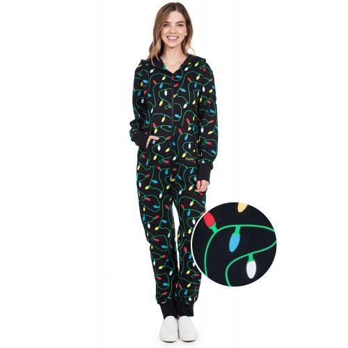  Tipsy+Elves Tipsy Elves Womens and Mens Unisex Black Christmas Lights Jumpsuit - Ugly Christmas Sweater Party Adult Onesie
