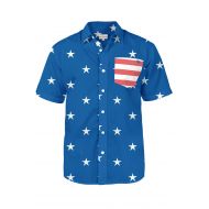 Tipsy Elves Mens American Flag Shirt - Blue USA Patriotic Button Down Hawaiian Shirt for Guys