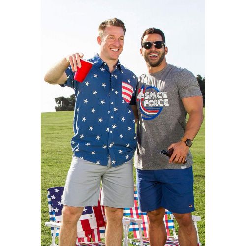  Tipsy Elves Mens American Flag Shirt - Blue USA Patriotic Button Down Hawaiian Shirt for Guys