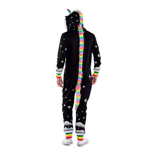  Tipsy Elves Hooded Unicorn Halloween Costume Jumpsuit for Men and Women - Unicorn Onesie with Rainbow Horn, Mane, and Tail