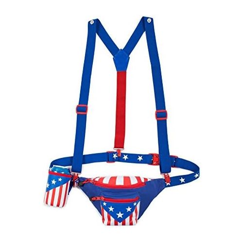  Tipsy Elves Patriotic USA Fanny Pack with American Flag Cape, Suspenders & Drink Holder