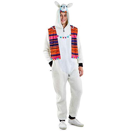  할로윈 용품Tipsy Elvess Mens Llama Costume - Funny White Fuzzy Animal Halloween Jumpsuit