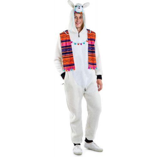  할로윈 용품Tipsy Elvess Mens Llama Costume - Funny White Fuzzy Animal Halloween Jumpsuit