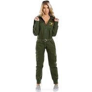 Tipsy Elves Womens Pilot Costume - Green Military Flight Halloween Jumpsuit