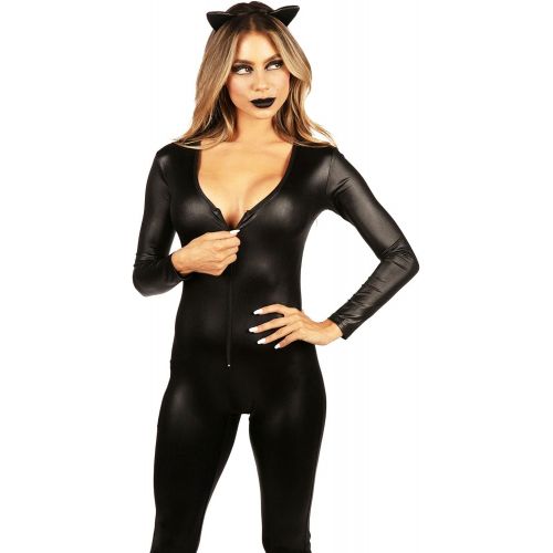  할로윈 용품Tipsy Elves Faux Leather Black Halloween Costume Catsuit Bodysuit for Women with Cat Ear Headband