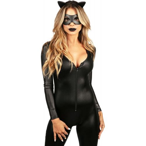  할로윈 용품Tipsy Elves Faux Leather Black Halloween Costume Catsuit Bodysuit for Women with Cat Ear Headband