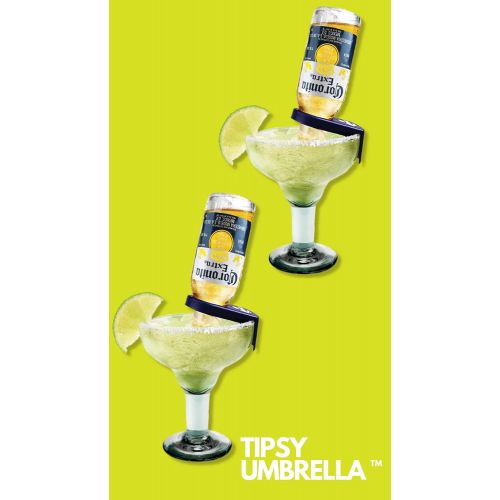  [아마존베스트]Tipsy Umbrella Corona-Rita Margarita Holder - Set of 4 Yellow/Blue (Blue)