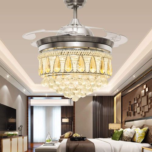  TiptonLight 42 Inch Crystal Ceiling Fan Light with Remote Control Living Room Bedroom Home Folding Fan Lamp 110 Volt 36W Led Light 3 Changing Colors