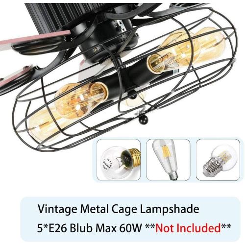  TiptonLight 52 Inch Industrial Cage Ceiling Fan with Lights and Remote Black Ceiling Fan Flush Mount Farmhouse Ceiling Fan with Light Chandelier Ceiling Fans for Livingroom/Bedroom