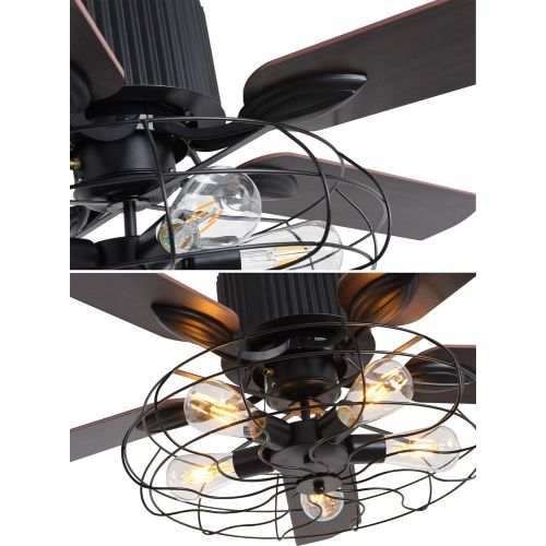  TiptonLight 52 Inch Industrial Cage Ceiling Fan with Lights and Remote Black Ceiling Fan Flush Mount Farmhouse Ceiling Fan with Light Chandelier Ceiling Fans for Livingroom/Bedroom