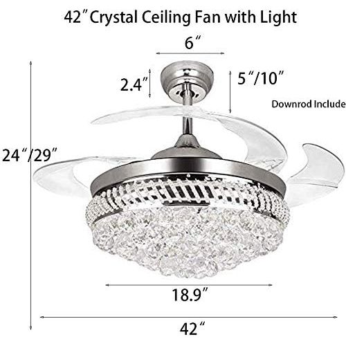  TiptonLight 42 inch Ceiling Fan Indoor with Light and Remote,Bladeless Ceiling Fan,Ceiling Fans Retractable Blades Bedroom Ceiling Fan with Lights and Remote Control for Living Room Dining Roo