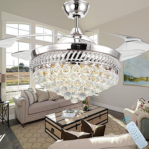  TiptonLight 42 inch Ceiling Fan Indoor with Light and Remote,Bladeless Ceiling Fan,Ceiling Fans Retractable Blades Bedroom Ceiling Fan with Lights and Remote Control for Living Room Dining Roo