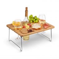 Tirrinia Outdoor Wine Picnic Table, Folding Portable Bamboo Wine Glasses & Bottle, Snack and Cheese Holder Tray for Concerts at Park, Beach, Ideal Wine Lover Gift