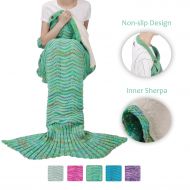 Tirrinia Adult Sherpa Mermaid Tail Blanket, Super Soft Warm Crochet Mermaid Blanket for Adult Teens Women, Anti-Slip Neck Strap Design | Perfect for Women Girls Green