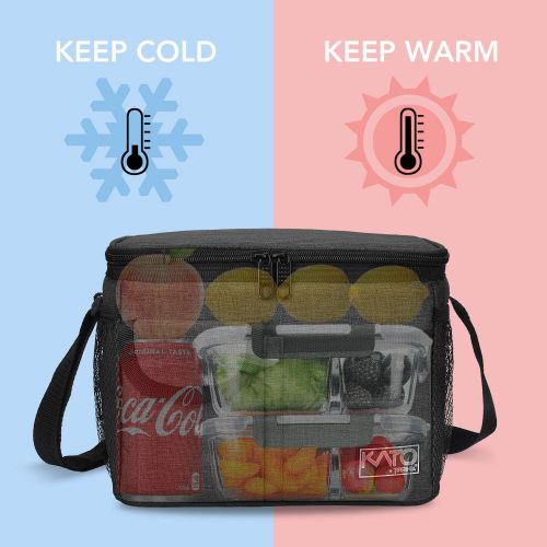  [아마존베스트]Insulated Lunch Box for Women Men, Leakproof Thermal Reusable Lunch Bag with 4 Pockets for Adult & Kids, Lunch Bag Cooler Tote for Office Work by Tirrinia, Black