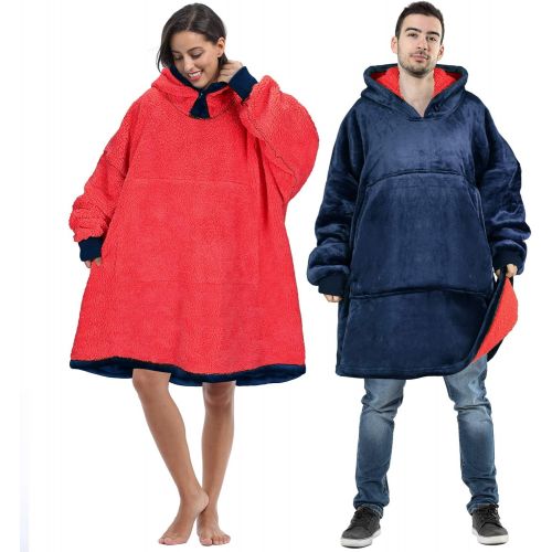  Tirrinia Blanket Sweatshirt, Super Soft Warm Comfortable Sherpa Hoodie with Giant Pocket, for Adults, Kids, Boys, Girls, Reversible, Hood, Oversized