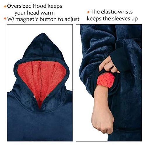  Tirrinia Blanket Sweatshirt, Super Soft Warm Comfortable Sherpa Hoodie with Giant Pocket, for Adults, Kids, Boys, Girls, Reversible, Hood, Oversized