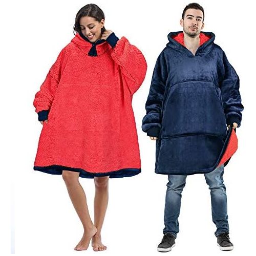  Tirrinia Blanket Sweatshirt, Super Soft Warm Comfortable Sherpa Hoodie with Giant Pocket, for Adults, Kids, Boys, Girls, Reversible, Hood, Oversized