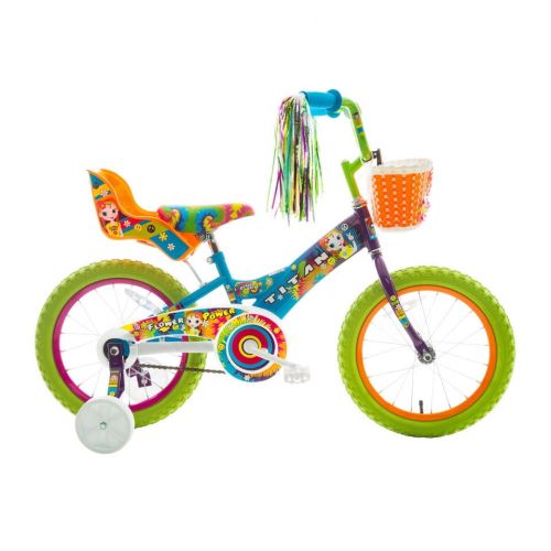  Titan Girls Flower Power Princess 16 BMX Bike with Training Wheels, Doll Seat, Basket and Streamers