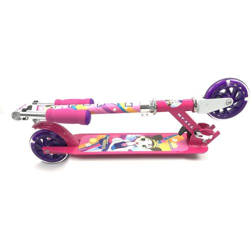  TITAN Flower Princess Folding Aluminum Girls Folding Kick Scooter with LED Light Up Wheels (Age 5+), Pink