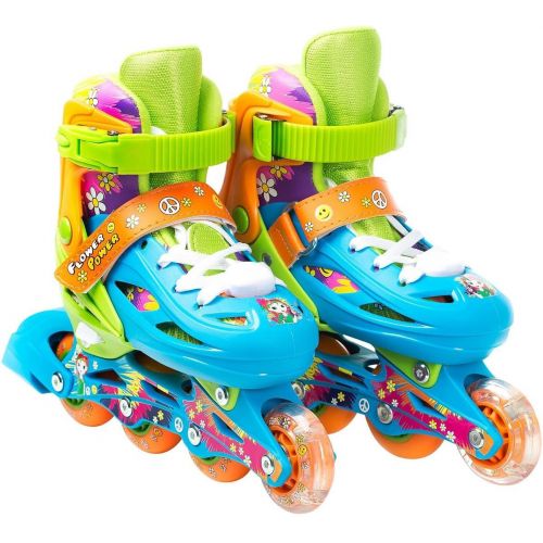  Titan Flower Princess Girls Inline Skates with LED Light-up Front Wheel and LED Laces, Multiple Size and Color Options