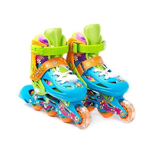  Titan Flower Princess Girls Inline Skates with LED Light-up Front Wheel and LED Laces, Multiple Size and Color Options