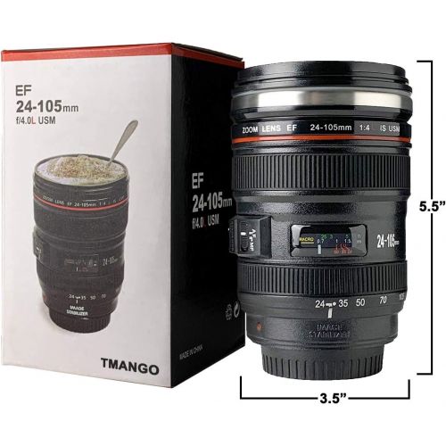  [아마존베스트]TMANGO Camera Lens Coffee Mug With Lid, Photo Coffee Cup, Stainless Steel Thermos Lens Mug Leak Proof For Photographer Lovers Present