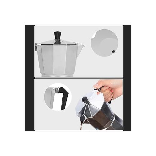  Italian Coffee Pot EuropeanStyle ScaldProof Plastic Handle Aluminum Alloy Octagonal Moka Pot Streamline Grip Slim Shape for Home (2 cups 100ML)