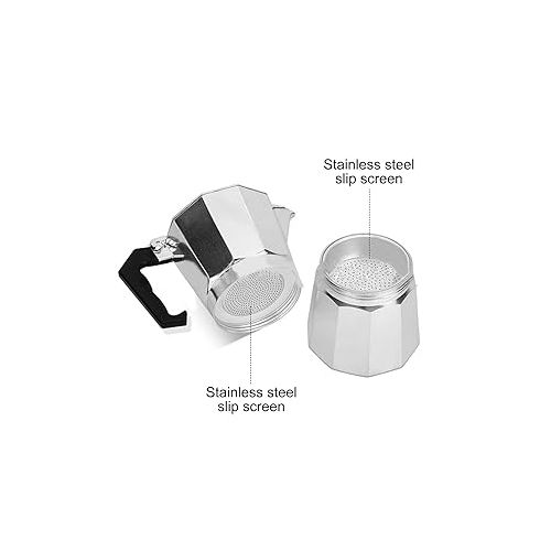  Italian Coffee Pot EuropeanStyle ScaldProof Plastic Handle Aluminum Alloy Octagonal Moka Pot Streamline Grip Slim Shape for Home (2 cups 100ML)