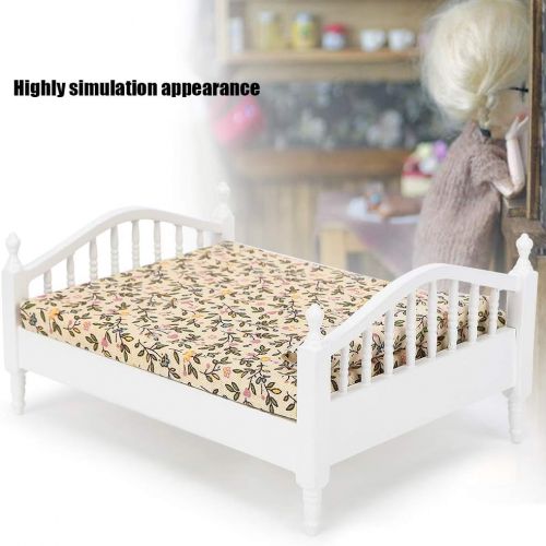  Tnfeeon 1:12 Dollhouse Decoration, Kids Doll House Miniature Bedroom Single Bed with Mattress Wooden Mini Model Set Accessory(Bed)