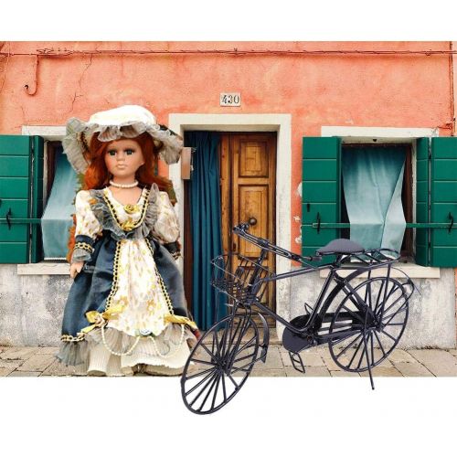  Tnfeeon Dollhouse Decoration Accessory, 1:12 Dollhouse Miniature Metal Bike Bicycle with Spinning Wheels Creative Game Gift for Dolls