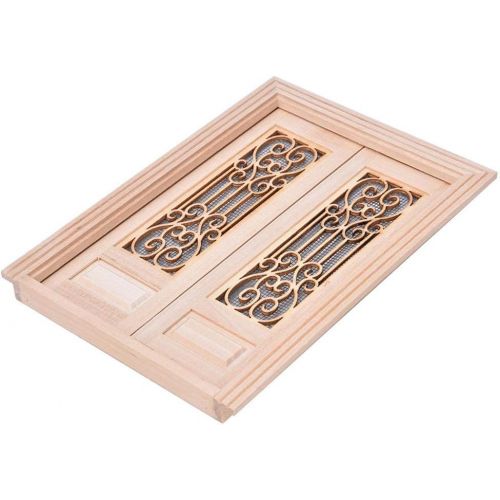  Tnfeeon 1:12 Dollhouse Wood External Hollow Screen Model DIY Mini Unpainted Wood Double Door Accessory Decoration for Dolls House Rooms(Double Door)