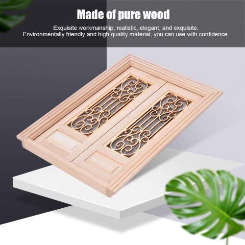  Tnfeeon 1:12 Dollhouse Wood External Hollow Screen Model DIY Mini Unpainted Wood Double Door Accessory Decoration for Dolls House Rooms(Double Door)