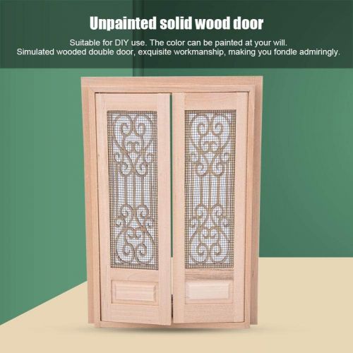  Tnfeeon 1:12 Dollhouse Wood External Hollow Screen Model DIY Mini Unpainted Wood Double Door Accessory Decoration for Dolls House Rooms(Double Door)