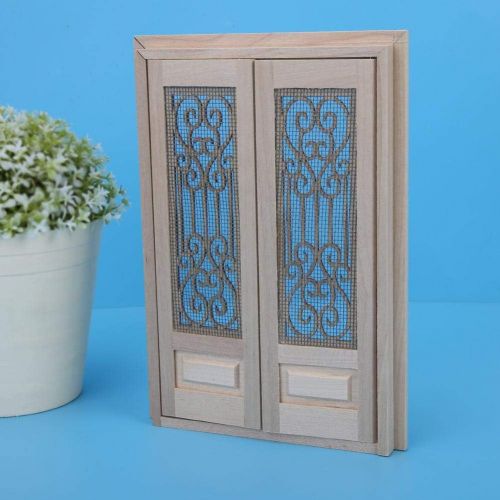  Tnfeeon Doll Door, 1:12 Dollhouse Furniture Miniature DIY Hollow Wooden Door Set Wood Exterior Door Excellent Furniture Model