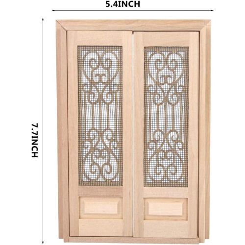  Tnfeeon Doll Door, 1:12 Dollhouse Furniture Miniature DIY Hollow Wooden Door Set Wood Exterior Door Excellent Furniture Model