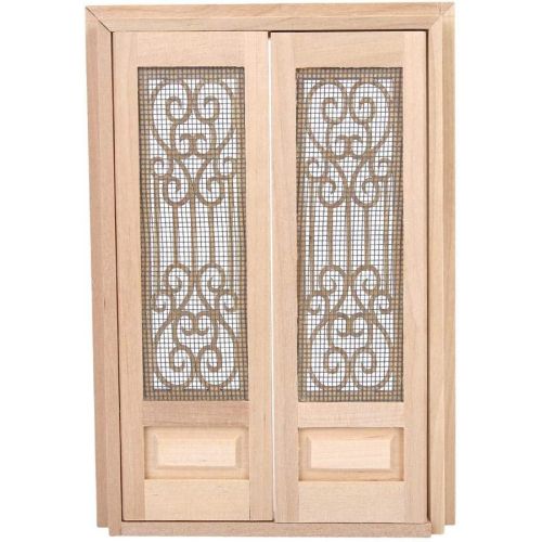  Tnfeeon Doll Door, 1:12 Dollhouse Furniture Miniature DIY Hollow Wooden Door Set Wood Exterior Door Excellent Furniture Model