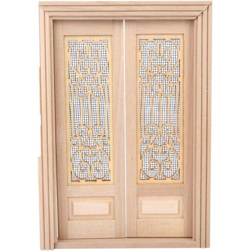  Tnfeeon Doll Door, 1:12 Dollhouse Furniture Miniature DIY Hollow Wooden Door Set Wood Exterior Door Excellent Furniture Model